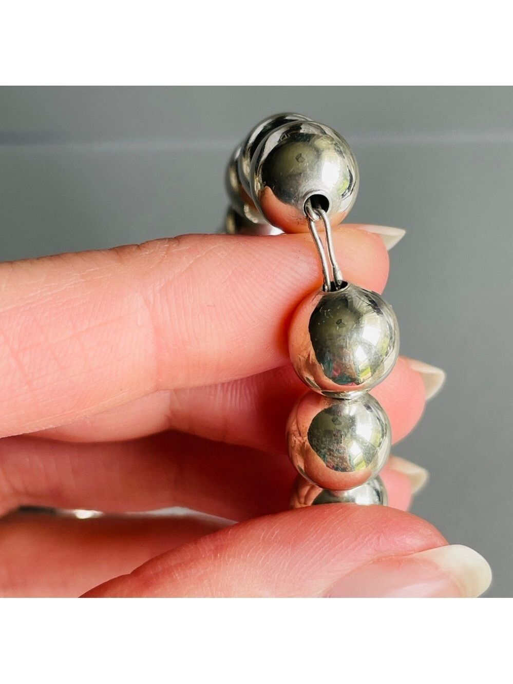 Vintage Taxco Mexico Sterling Silver Ball Beaded Necklace Signed HEAVY! - Picture 7 of 8